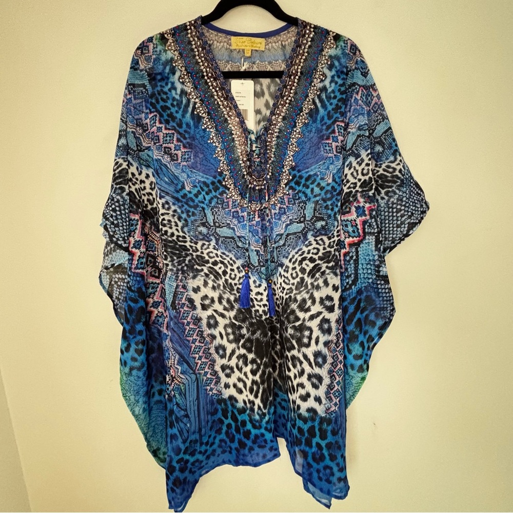 True Colours Crystal & Bead Embellished Caftan Kimono Swim Cover- beach boho NEW